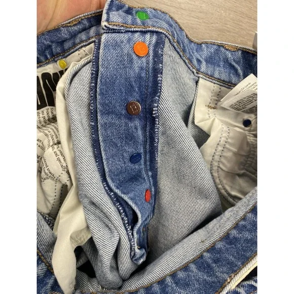 Mother Snacks Women's High Rise Wide Leg Button Fly Denim Jeans Blue Size 26 - Picture 11 of 15